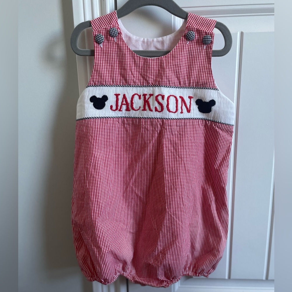 NWOT Red Gingham Smocked Disney Mickey Mouse Bubble Boys Size 3